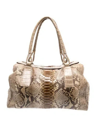 Pre-owned Nancy Gonzalez Python Top Handle Bag In Brown