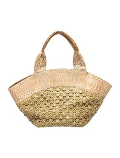 Pre-owned Nancy Gonzalez Python Top Handle Bag In Green