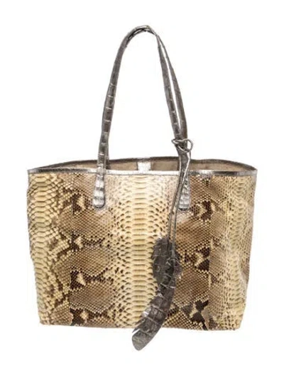 Pre-owned Nancy Gonzalez Python Tote In Neutral