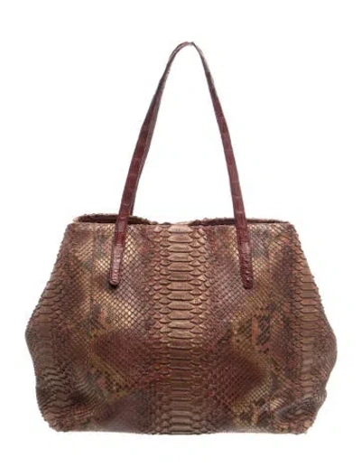 Pre-owned Nancy Gonzalez Python Tote In Red