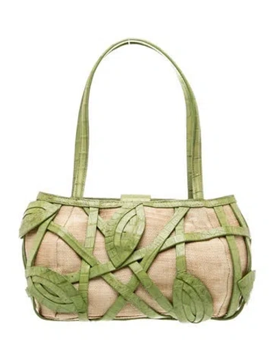 Pre-owned Nancy Gonzalez Raffia Shoulder Bag In Green