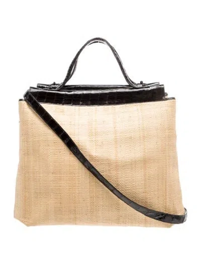 Pre-owned Nancy Gonzalez Raffia Top Handle Bag In Neutrals