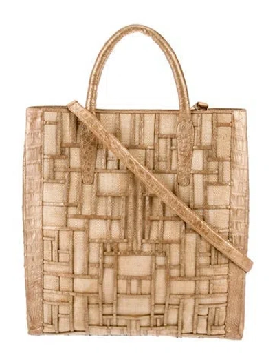 Pre-owned Nancy Gonzalez Raffia Tote In Gold