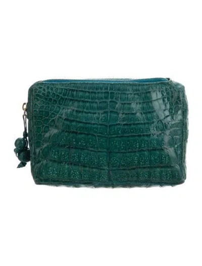Pre-owned Nancy Gonzalez Snakeskin Coin Pouch In Green