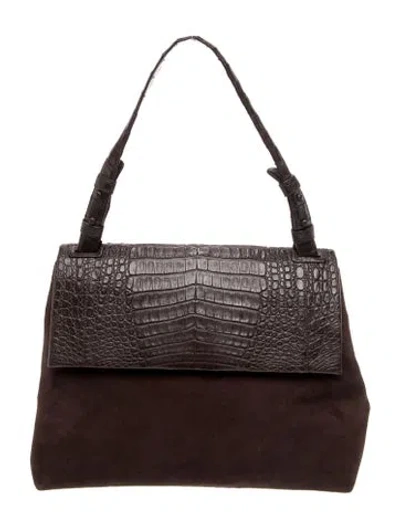 Pre-owned Nancy Gonzalez Suede Top Handle Bag In Brown