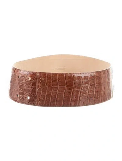 Pre-owned Nancy Gonzalez Wide Leather Waist Belt In Brown