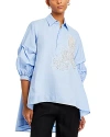 Nancy Yang Beaded Puff Sleeve Shirt In Blue