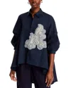 Nancy Yang Beaded Puff Sleeve Shirt In Navy