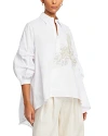 Nancy Yang Beaded Puff Sleeve Shirt In White