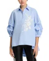Nancy Yang Beaded Puff Sleeve Shirt In Blue