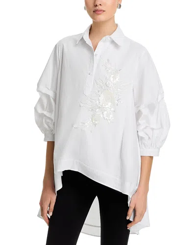 Nancy Yang Beaded Puffed Sleeve Top In White