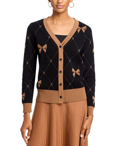 Nancy Yang Bow Print Cardigan In Black