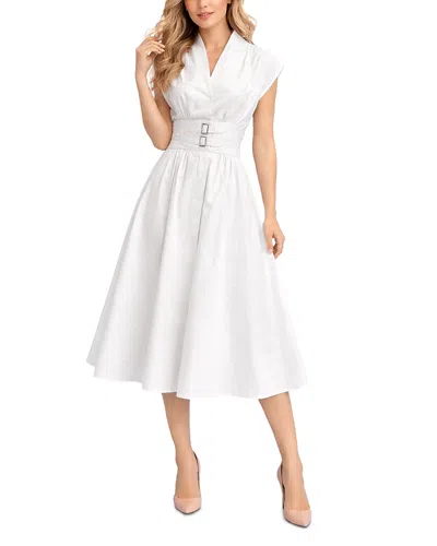 Nancy Yang Buckle Front Midi Dress In White
