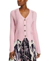 Nancy Yang Button Front Long Sleeve Knit Sweater In Pink