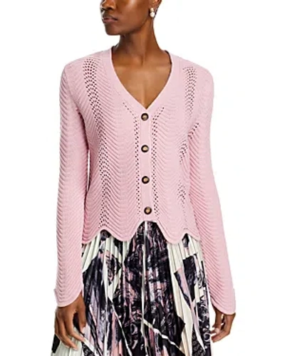 Nancy Yang Button Front Long Sleeve Knit Sweater In Pink