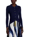 Nancy Yang Button Front Rib Knit Asymmetrical Hem Sweater In Navy