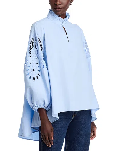 Nancy Yang Embroidered Sleeve Top In Blue