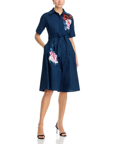 Nancy Yang Floral Embroidered Shirtdress In Blue