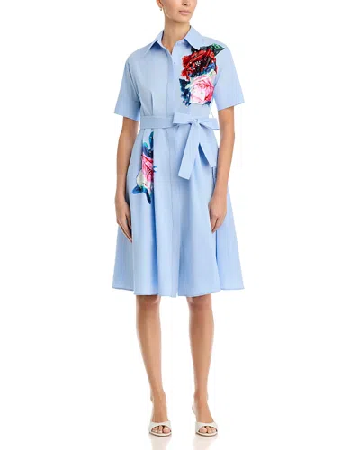 Nancy Yang Floral Embroidered Shirtdress In Blue