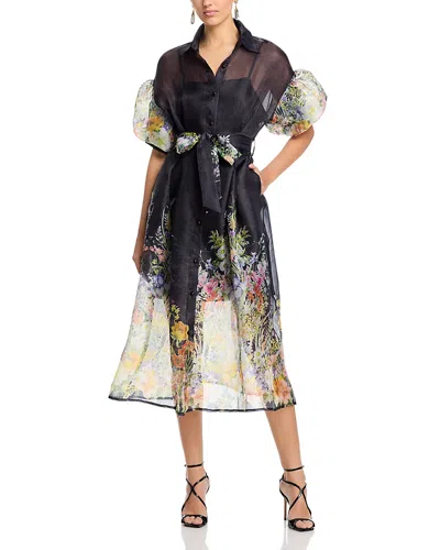 Nancy Yang Floral Print Shirt Dress In Black