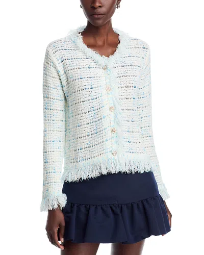 Nancy Yang Fringe Cardigan Top In Green
