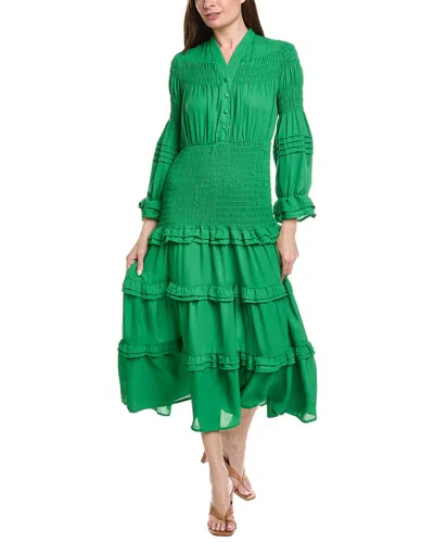 Nancy Yang Long Sleeve Maxi Dress In Green