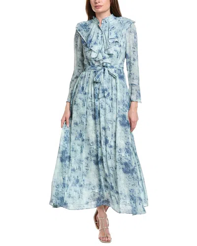 Nancy Yang Long Sleeves Maxi Dress In Blue