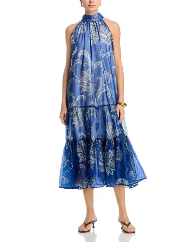 Nancy Yang Paisley Halter Midi Dress In Blue