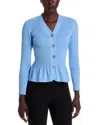 Nancy Yang Peplum Cardigan In Blue