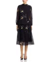 Nancy Yang Printed Long Sleeve Top & Pleated Midi Skirt Set In Black