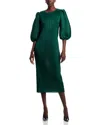 Nancy Yang Puff Sleeve Crinkled Dress In Green