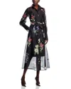 Nancy Yang Sheer Floral Button Front Dress In Black
