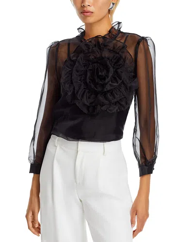 Nancy Yang Sheer Flower Applique Top In Black