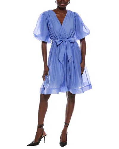 Nancy Yang Short Sleeves A-line Dress In Blue
