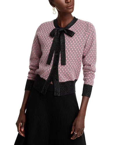 Nancy Yang Tie Neck Cardigan Sweater In Pink