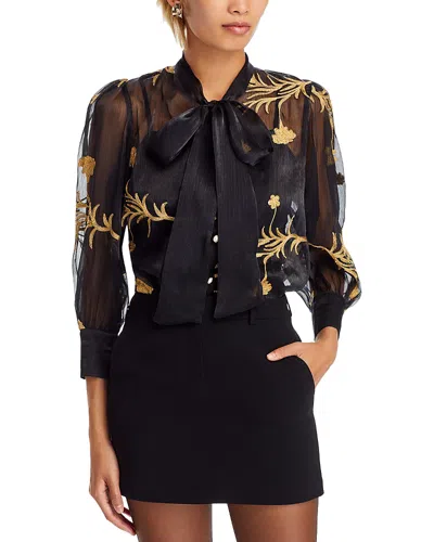 Nancy Yang Tie Neck Embroidered Top In Black