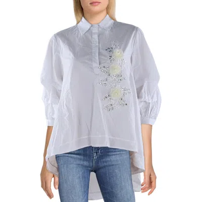 Nancy Yang Womens Cotton Blend 1/2 Placket Blouse