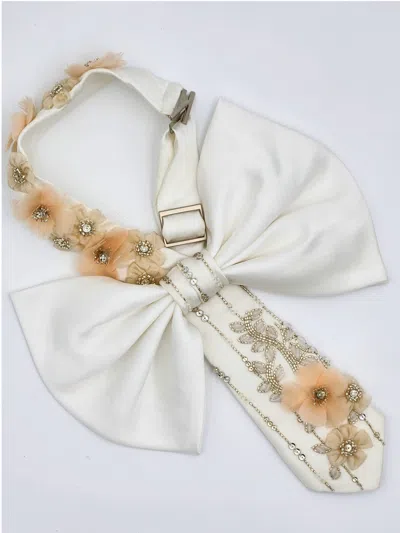 Nandanie Blossoming Jenny Bow Tie In Ivory Floral Embroidery