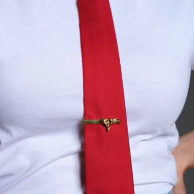 Nandanie Gold Elephant Tie Bar In Red