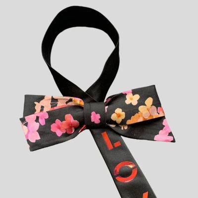Nandanie One Of A Kind:  X Hypnotiq Painted Floral Grace Bow Necktie In Black