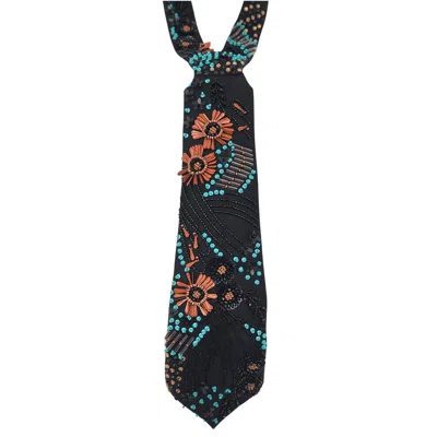 Nandanie Women's Black Floral Mosaic Petite Necktie