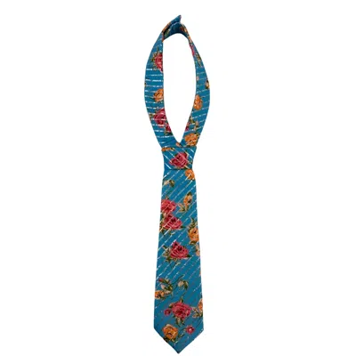NANDANIE WOMEN'S BLUE FLORAL PRINTED LUREX PETITE NECKTIE