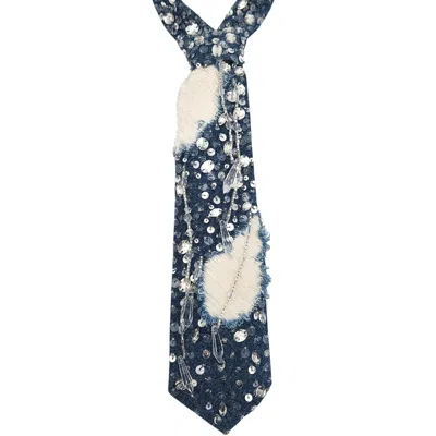 Nandanie Women's Blue The Denim Crystal Frayed Petite Necktie