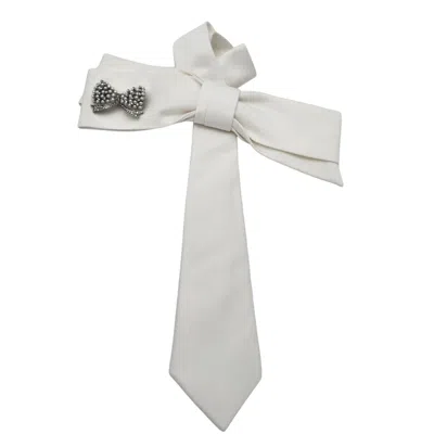 Nandanie Women's Silver White Grace Bowtie-brooch Edition - Pearl Etoile Bow In Gray