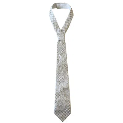 Nandanie Women's White The Embroidered Crosshatch Floral Classic Necktie In Gray