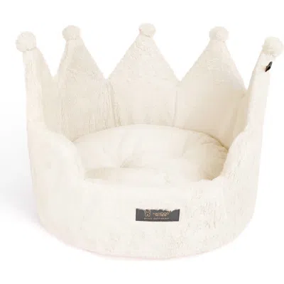 Nandog Pet Gear Crown Dog Bed For Cats & Dogs In Pearl White