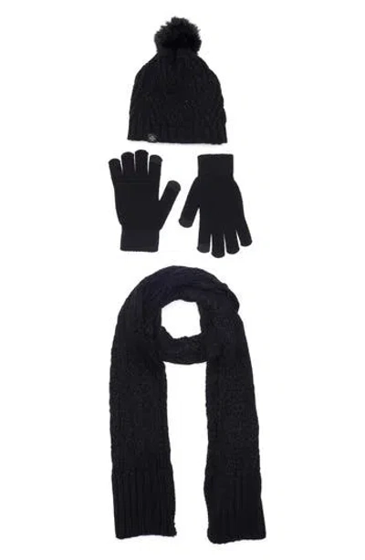 Nanette Lepore 3-piece Braided Scarf, Beanie & Gloves Set In Black