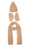 Nanette Lepore 3-piece Braided Scarf, Beanie & Gloves Set In Brown