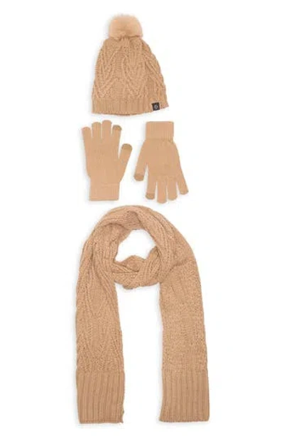 Nanette Lepore 3-piece Braided Scarf, Beanie & Gloves Set In Brown