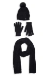 Nanette Lepore 3-piece Cable Stitch Scarf, Beanie & Gloves Set In Black